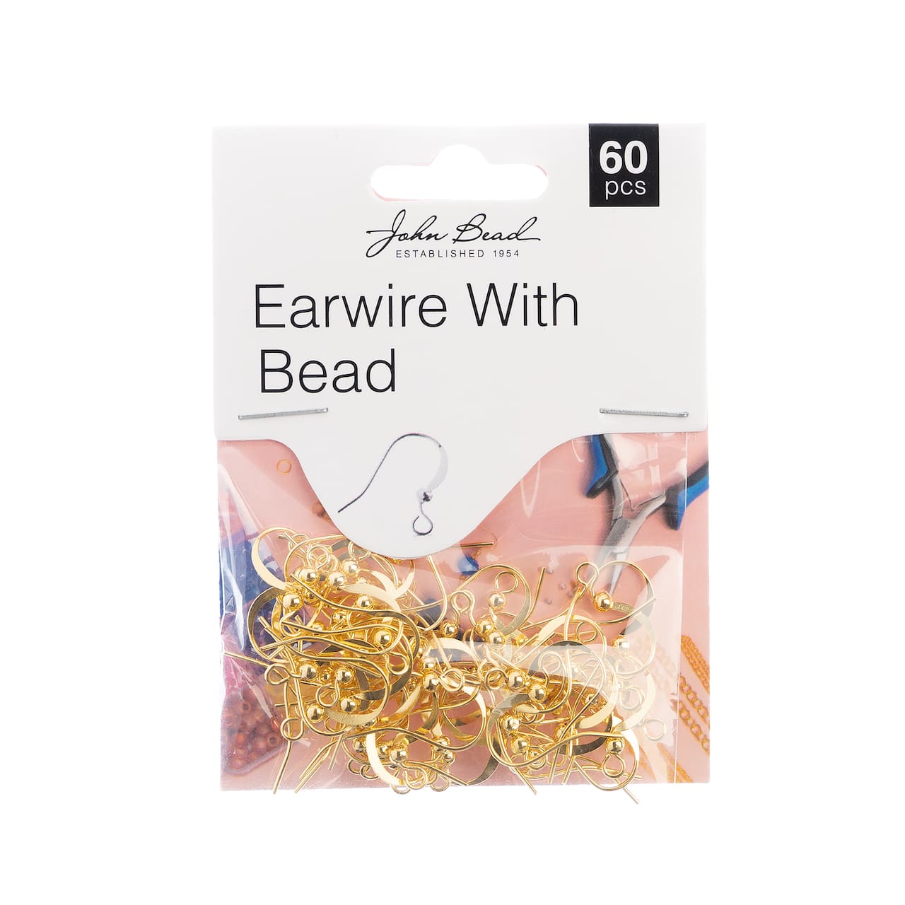 John Bead Must Have Findings 18mm Earwire with Bead, 60ct.